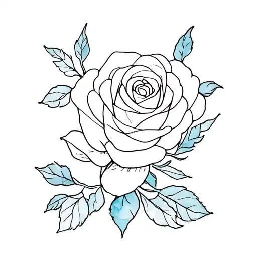 Minimalist Watercolour style line drawing of something sea related with a rose and something Gemini tattoo design idea