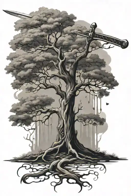 posion tree combined with a sword piercing tattoo design idea