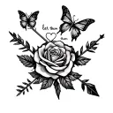 hand tatto design with a heart arrow and butterfly plus a rose for a thum/hand tattoo women with the words let them  tattoo design idea