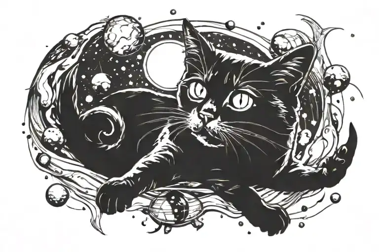 Cat In Space tattoo design idea