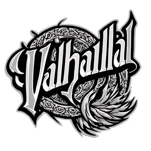 lettering Valhalla text tattoo design idea