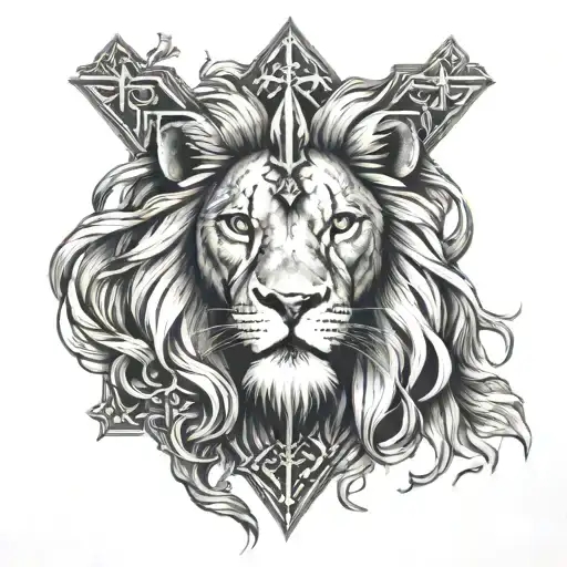 lion and 3 crosses jesus cross tattoo design idea