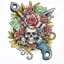tools,flowers, money tattoo design idea