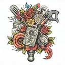 tools,flowers, money tattoo design idea