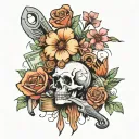 tools,flowers, money tattoo design idea