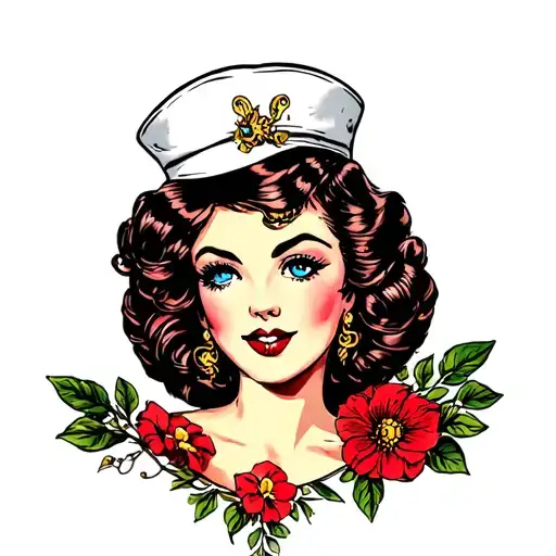 sailor jerry style pinup tattoo design idea