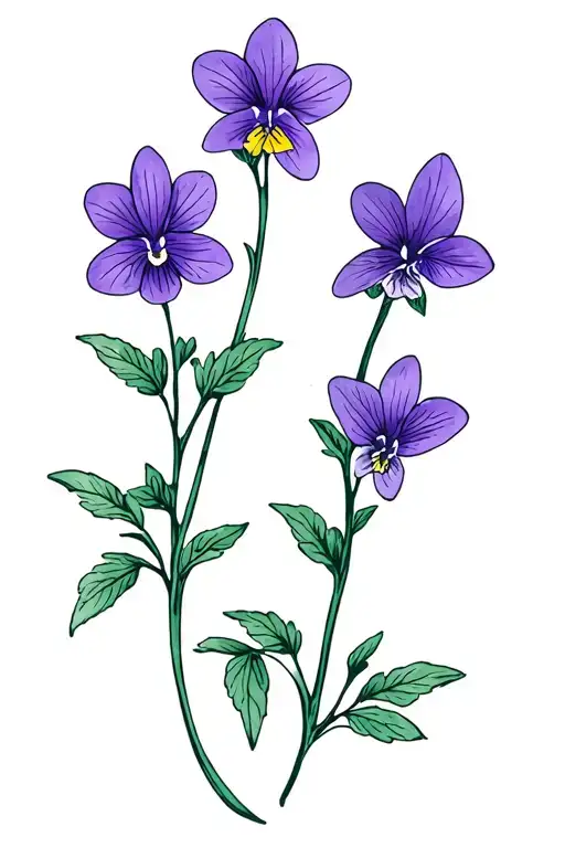 fine line february violets in straight line tattoo design idea