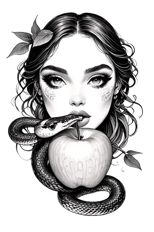 eve eating the apple and snake coiled tattoo design idea