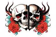 Skulls opened 2 devil sides tattoo design idea