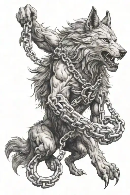 fenrir breaking chains wrapped tattoo design idea