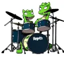 Reptar from regrets playing the drums while Dil Pickles from the regrets crawls across the drum set tattoo design idea