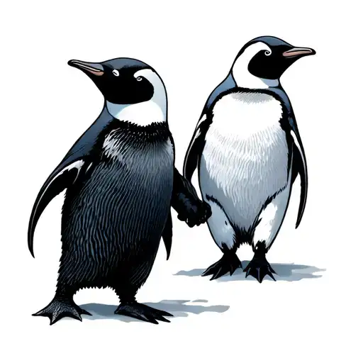 two penguins holding hands and walkin tattoo design idea
