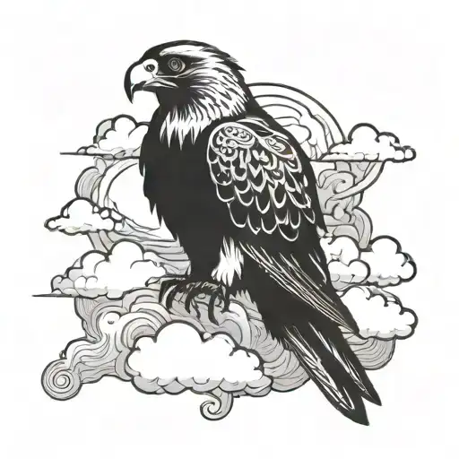 cloud background with a falcon in it and tke tattoo design idea