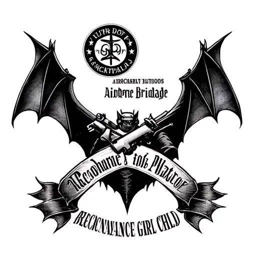 A unique blackwork tattoo design combining elements of Dutchbat 3, the Airborne Brigade, and the Reconnaissance Platoon, with a personalized symbol representing your deep connection with your girl child. tattoo design idea