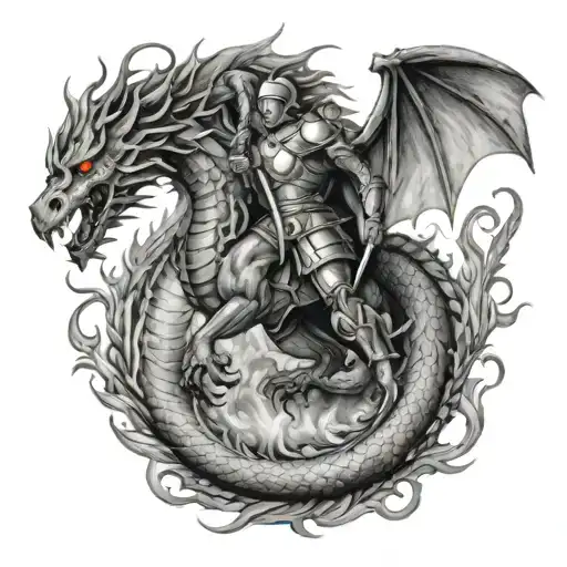 saint Georges fighting the dragon breathing fire tattoo design idea