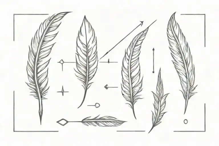 arrow fine line with feather  tattoo design idea