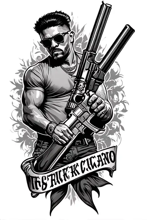 chicano gangster lifestyle subtly weapons tattoo design idea