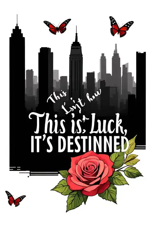 "This Isn’t Luck, It’s Destined" "This Isn’t Luck, It’s Destined" Baltimore city skyline with roses and butterflies flying tattoo design idea