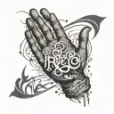 handprint inside the name tattoo design idea