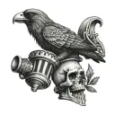 rook bird chess piece skull  tattoo design idea