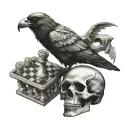 rook bird chess piece skull  tattoo design idea