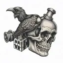 rook bird chess piece skull  tattoo design idea