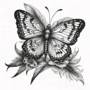 buterfly combined with feathers floating tattoo design idea