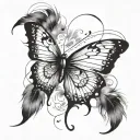 buterfly combined with feathers floating tattoo design idea