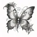 buterfly combined with feathers floating tattoo design idea