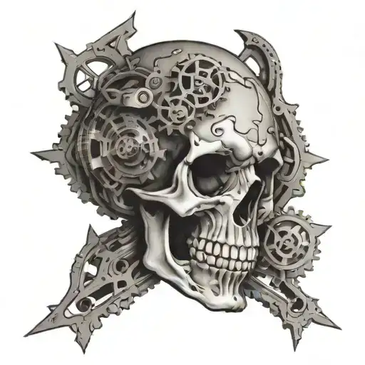 adepticus mechanicus skull with gears tattoo design idea
