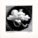 A cloud with an apple or a pipe: a discreet wink to Magritte, revisited in the Old School style tattoo design idea