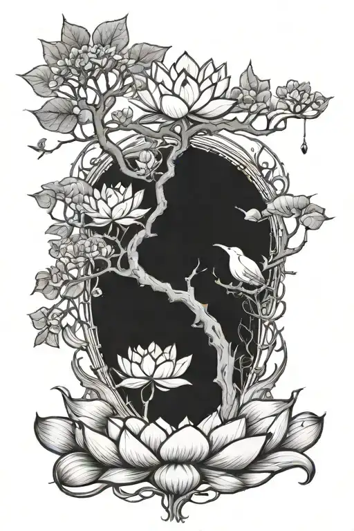 tree that have hands instead of treetop and that hands hold a white lotus tattoo design idea