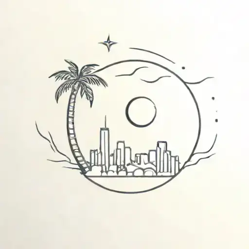 Crescent Moon, Palm Tree and Pittsburgh skyline tattoo design idea