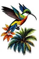 Colombia map outline, humming bird, palm tree tattoo design idea