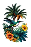 Colombia map outline, humming bird, palm tree tattoo design idea