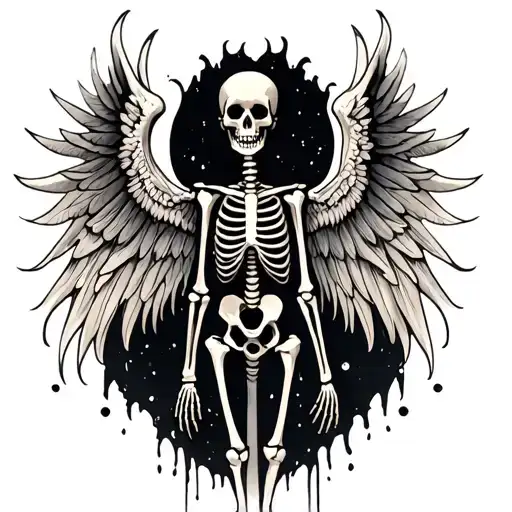 skeleton with big skeleton wings tattoo design idea