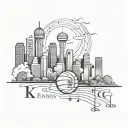 half sleeve Kansas City skyline with basketball and music notes with a clouded background wit 816 area code tattoo design idea