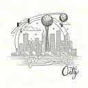 half sleeve Kansas City skyline with basketball and music notes with a clouded background wit 816 area code tattoo design idea