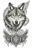 wolf surrounded by a nordic runes tattoo design idea