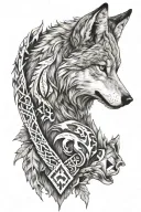 wolf surrounded by a nordic runes tattoo design idea