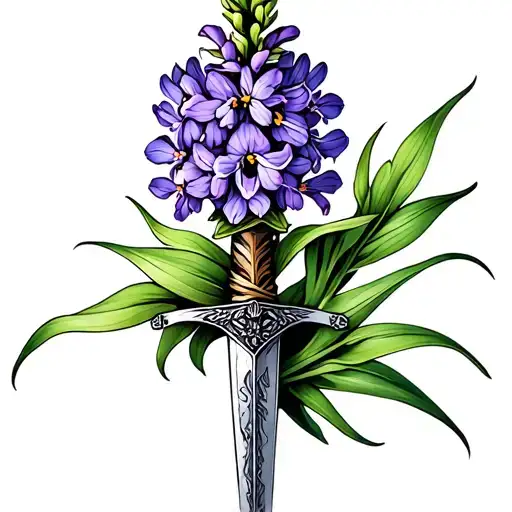 dagger wrapped in purple hyacinth flower tattoo tattoo design idea
