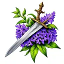 dagger wrapped in purple hyacinth flower tattoo tattoo design idea