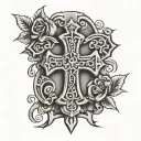 tombstone with a scottish knot cross on it then a scroll tattoo design idea