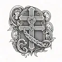 tombstone with a scottish knot cross on it then a scroll tattoo design idea
