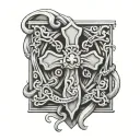 tombstone with a scottish knot cross on it then a scroll tattoo design idea