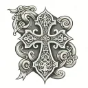 tombstone with a scottish knot cross on it then a scroll tattoo design idea