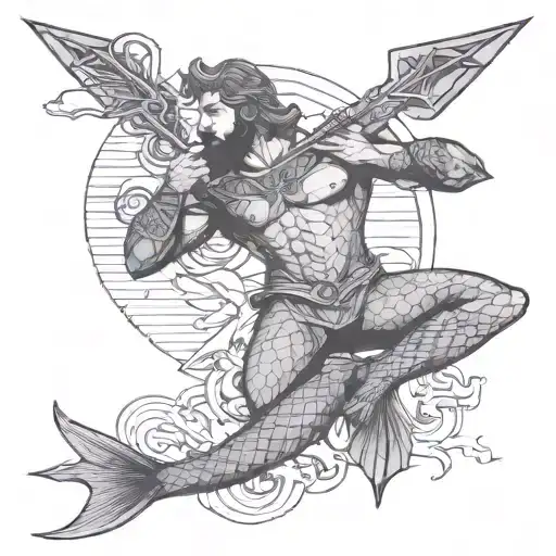 merman holding trident tattoo design idea