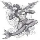 merman holding trident tattoo design idea
