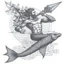 merman holding trident tattoo design idea