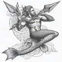 merman holding trident tattoo design idea